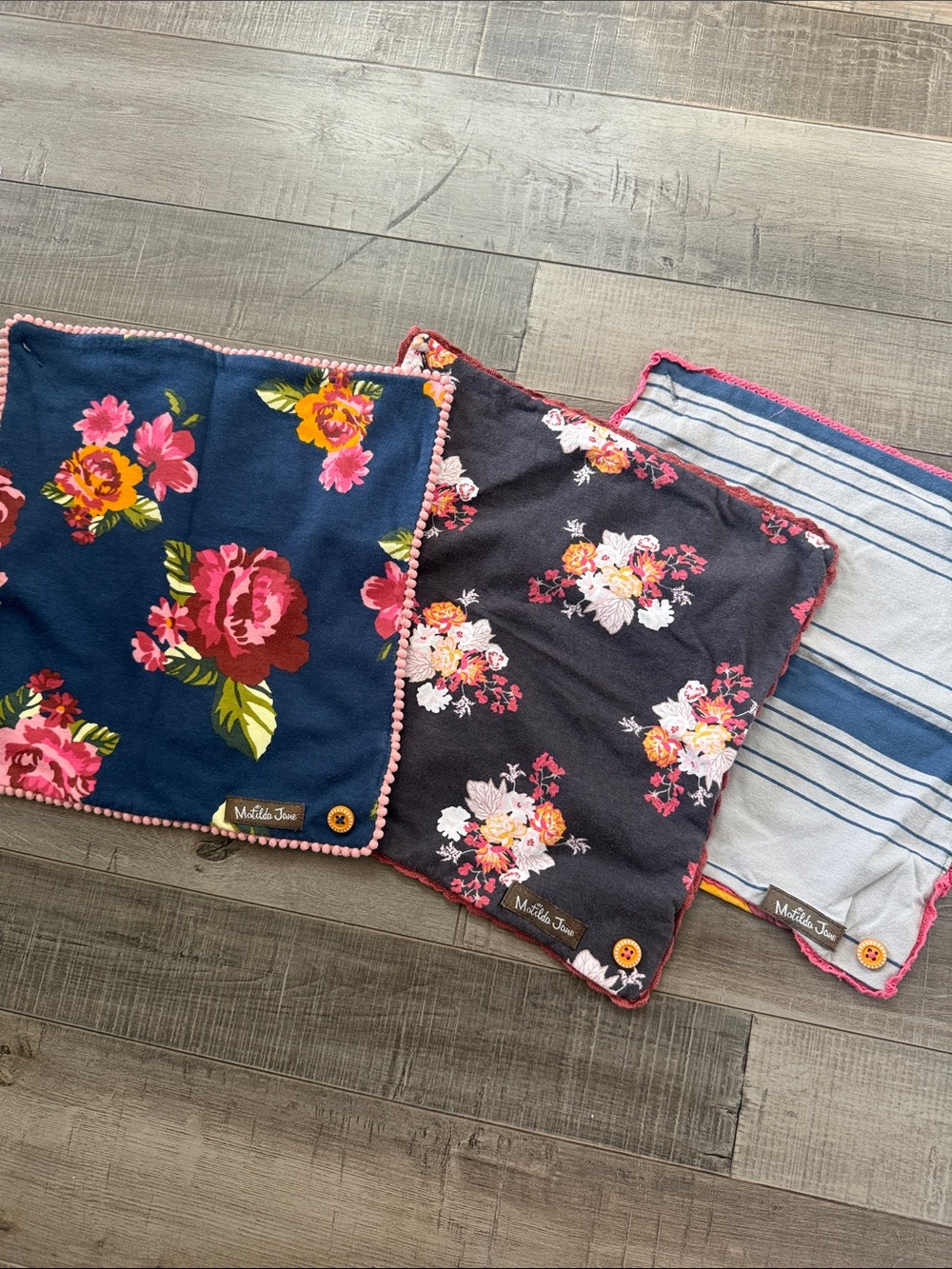 Matilda Jane Navy, Charcoal & White Floral Stripe Bib Trio